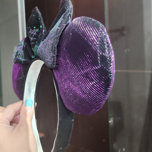 Disney MINNIE IRIDESCENT WEB PURPLE GREEN MICKEY EARS - Picture 4 of 5